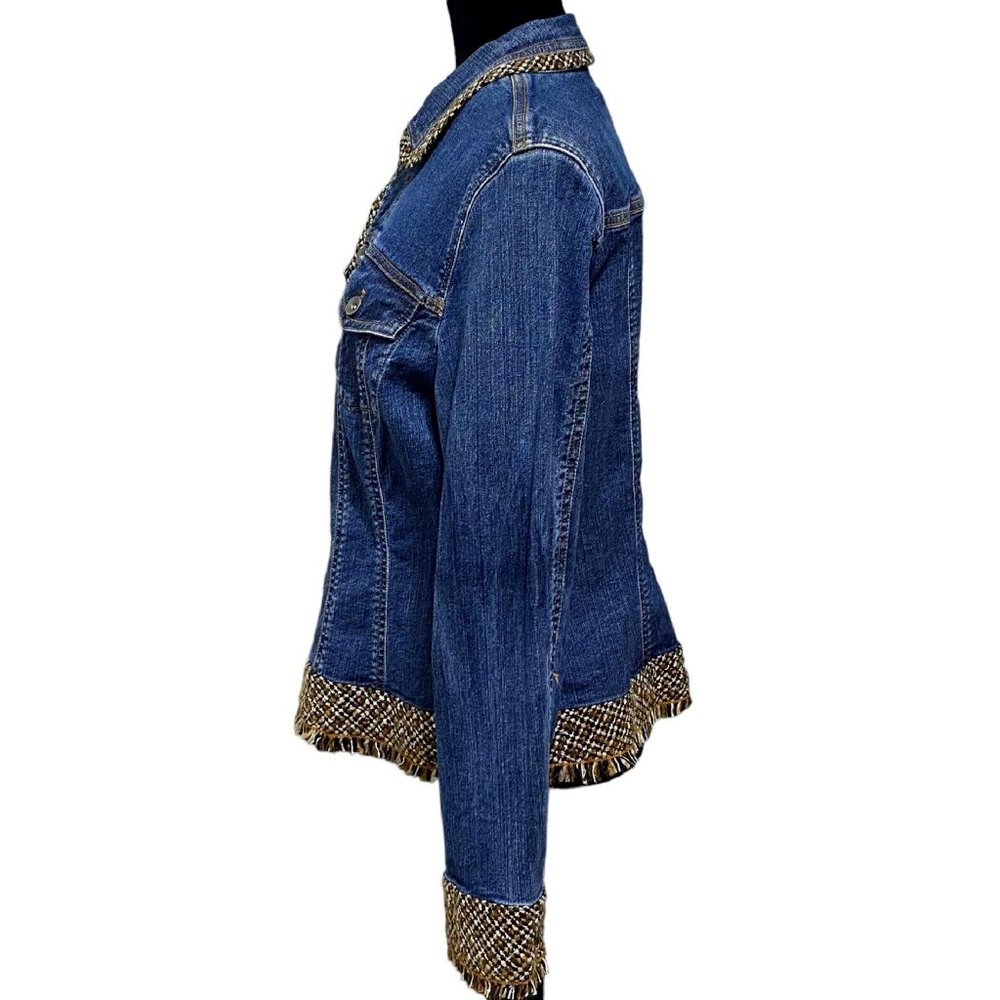 nwt Coldwater Creek Long Sleeve Denim Jacket with Boucle Fringe in Women's Sz 18 - Picture 5 of 6